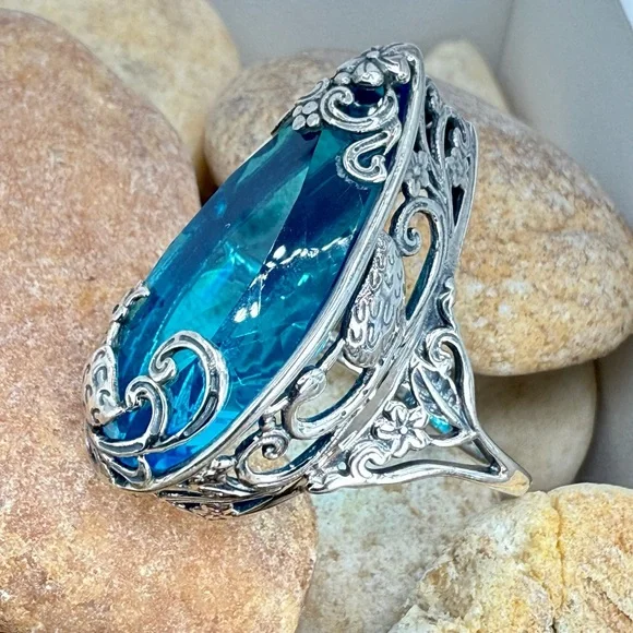 Bali Legacy Caribbean Quartz Peacock Ring 26.25ct Sterling Silver Size 9 NWT - Picture 7 of 17